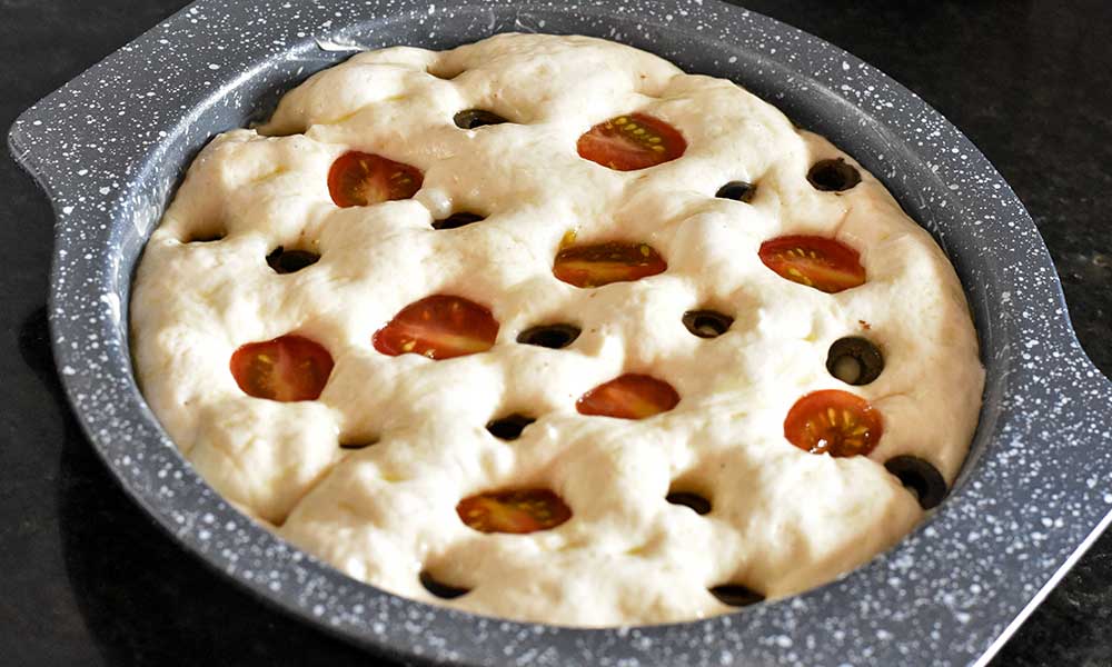 Focaccia-after-proofing Focaccia-after-proofing